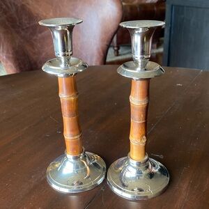 Williams Sonoma Bamboo Candlesticks Pair New